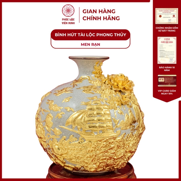 Bình Hút Lộc Bát Tràng Men Rạn Dát Vàng Tốt Lành Thuận Buồm 