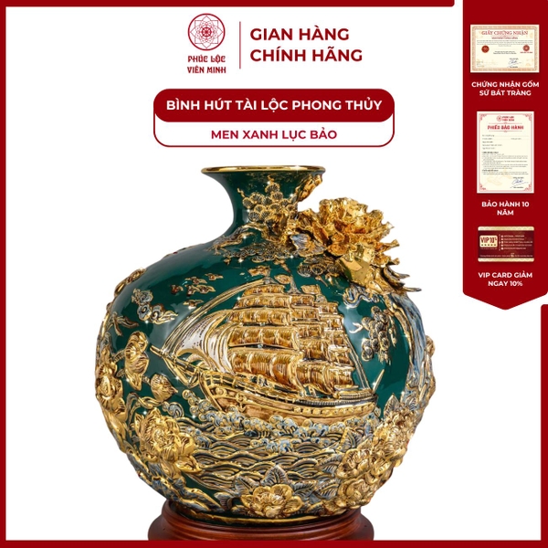 Bình Hút Lộc Thuận Buồm Xuôi Gió Gốm Sứ Bát Tràng Phong Thủy Cao Cấp 