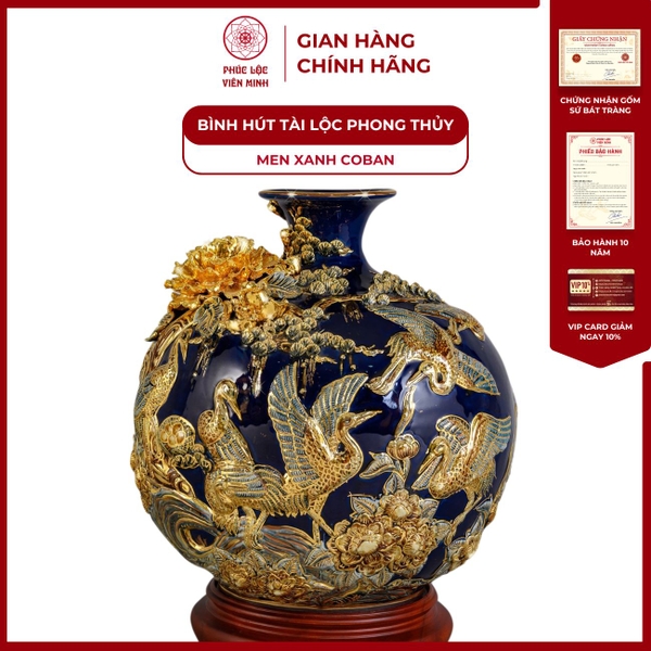 Bình Hút Lộc Tùng Hạc Diên Niên Gốm Sứ Bát Tràng Hút Tài Phúc Lộc 