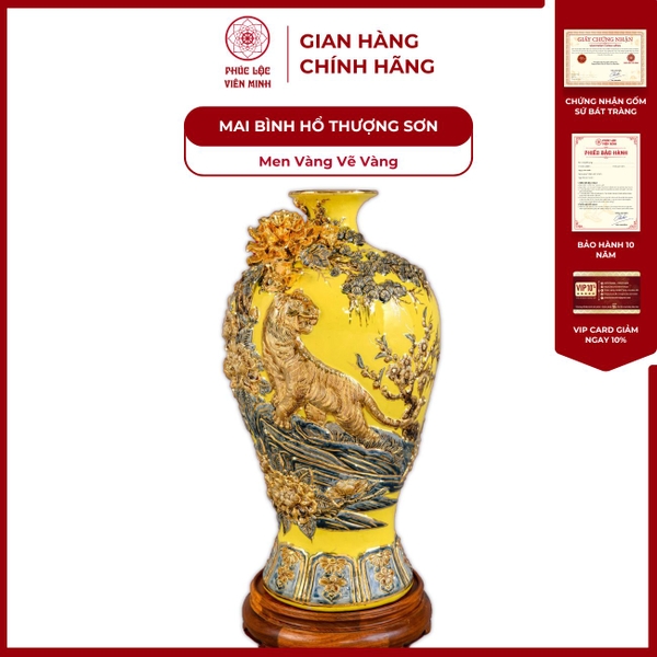 Mai Bình Hổ Thượng Sơn Men Vàng Gốm Sứ Bát Tràng Tinh Xảo Phúc Lộc 