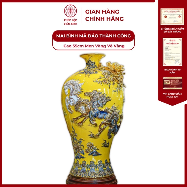 Mai Bình Mã Đáo 55cm Men Vàng Gốm Sứ Bát Tràng Phong Thủy Đẹp 