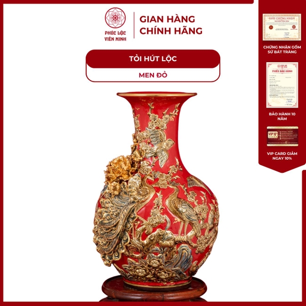 Tỏi Phú Quý Trường Xuân 60cm Men Đỏ Vẽ Vàng Gốm Sứ Bát Tràng Cao Cấp Phong Thuỷ 