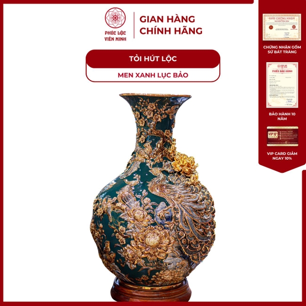 Tỏi Phú Quý Men Xanh Lục Bảo 40cm Gốm Sứ Bát Tràng Vẽ Vàng 