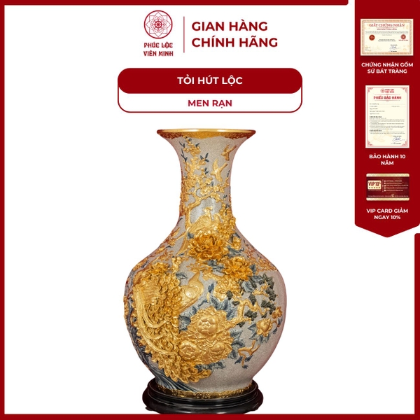 Tỏi Đắp Men Rạn Phú Quý Trường Xuân Dát Vàng Cao Cấp Bát Tràng - Đặc Sản Phúc Lộc Viên 