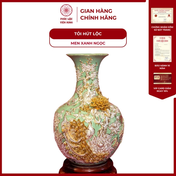Tỏi Công Danh Phú Quý 60cm Men Xanh Vẽ Vàng Gốm Sứ Bát Tràng Phong Thuỷ 