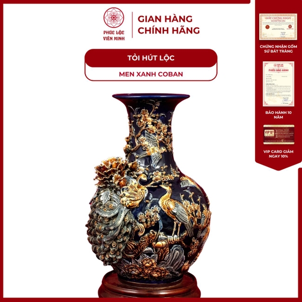 Tỏi Công Danh Phú Quý 45cm Men Xanh Coban Gốm Bát Tràng Cao Cấp 