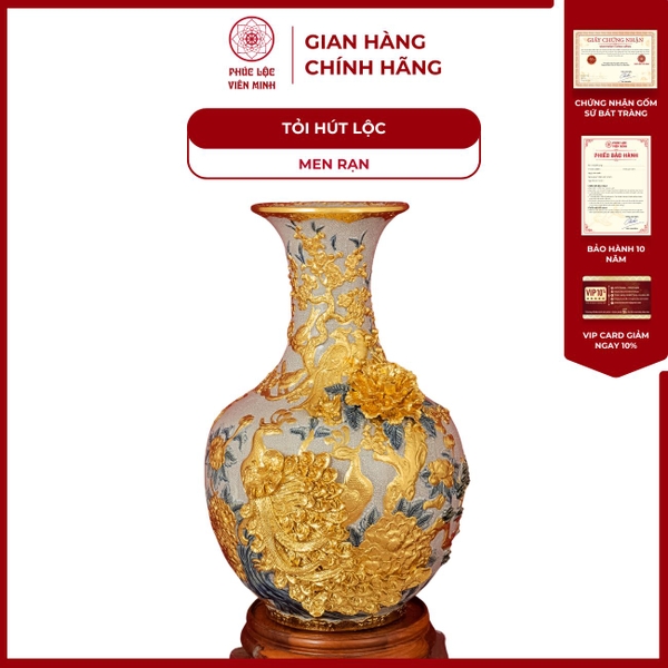 Tỏi Công Danh Phú Quý 45cm Gốm Sứ Bát Tràng Men Rạn Vàng Sang Trọng 