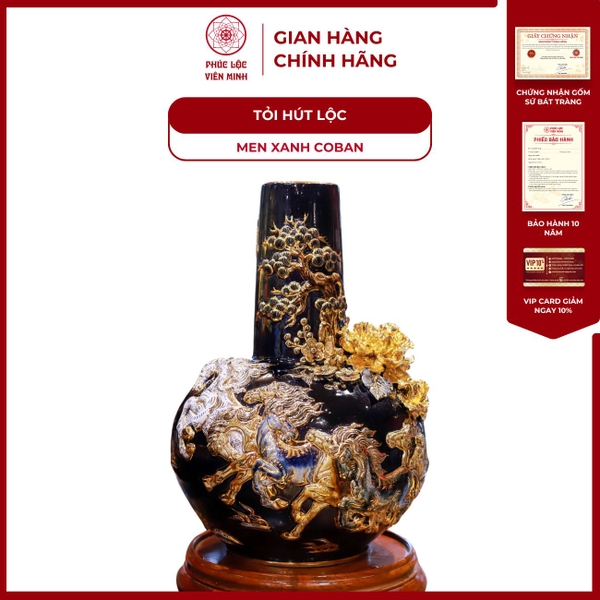 Gốm Sứ Bát Tràng Mã Đáo Thành Công Men Xanh Vẽ Vàng Cao Cấp 