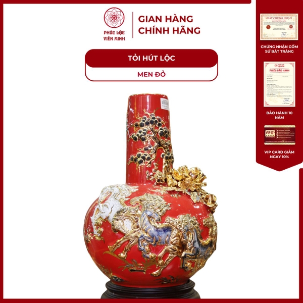 Tỏi Cổ Thẳng Mã Đáo Men Đỏ Vàng Gốm Sứ Bát Tràng Chính Hãng 