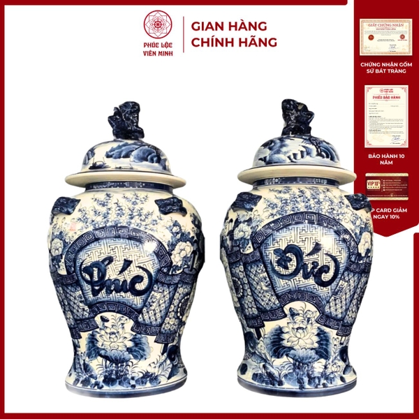 Chóe Cuốn Thư Phúc Đức Bát Tràng Men Lam Gốm Sứ Cao Cấp Chính Hãng 
