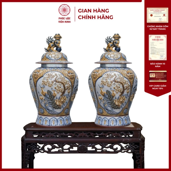 Chóe Tứ Cảnh Men Rạn Đắp Nổi Gốm Sứ Bát Tràng Cao Cấp Chính Hãng 