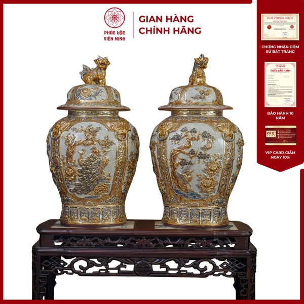 Chóe Tứ Cảnh Men Rạn Gốm Sứ Bát Tràng Cao Cấp Phúc Lộc Viên Minh 