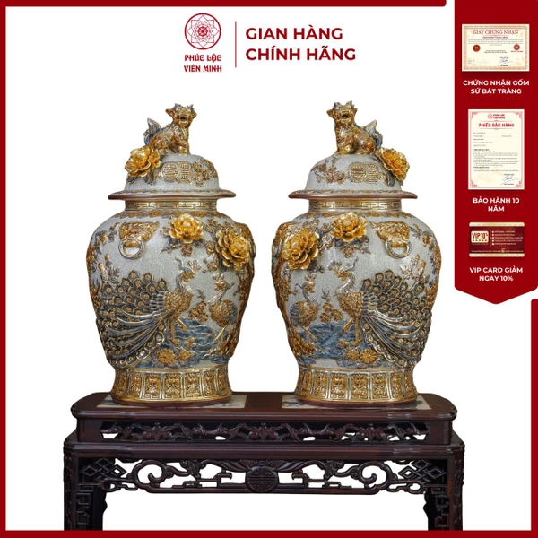 Chóe Công Danh Phú Quý Gốm Sứ Bát Tràng Đắp Nổi Vàng Cao Cấp 