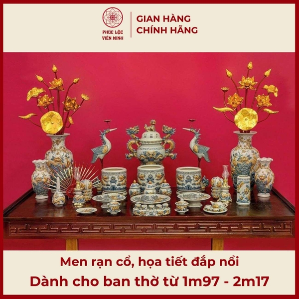 Bộ Đồ Thờ Men Rạn Cổ Bát Tràng Cao Cấp Phong Thủy Sang Trọng 