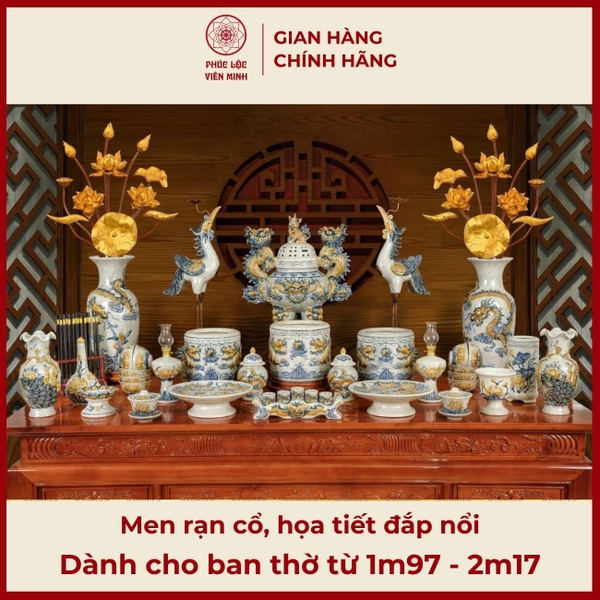 Bộ Đồ Thờ Gốm Sứ Bát Tràng Cao Cấp Men Rạn Sang Trọng Giá Tốt 