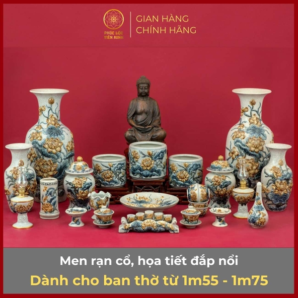 Bộ Đồ Thờ Gốm Sứ Bát Tràng Cao Cấp Men Rạn Đẹp Sang Trọng PLVM304 