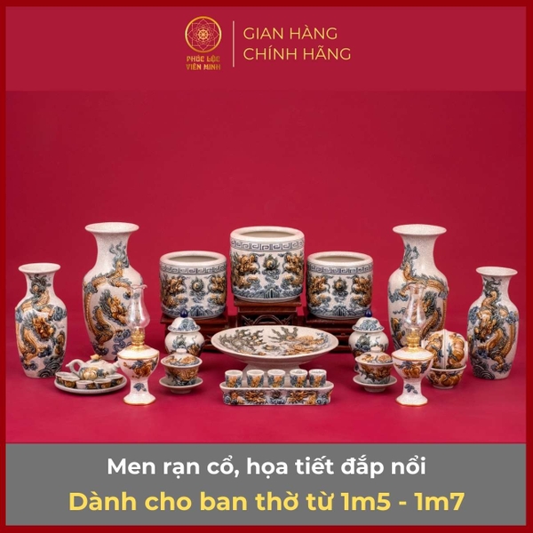 Bộ Đồ Thờ Gốm Sứ Men Rạn Bát Tràng Cao Cấp Phong Thủy Ý Nghĩa 