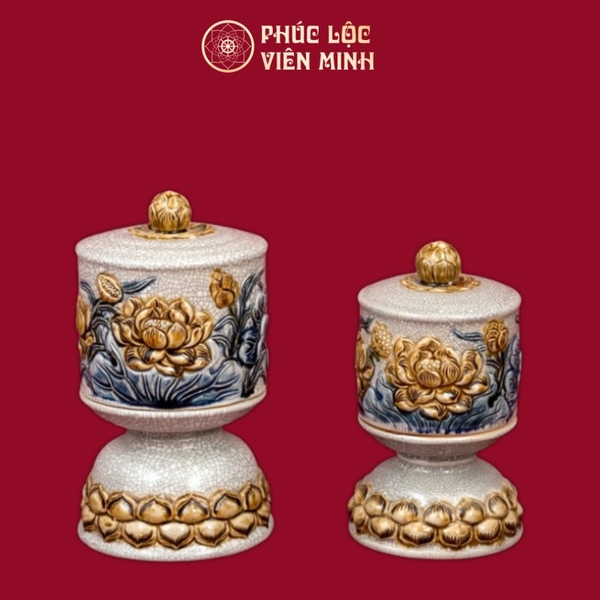 Bộ Đài Thờ Sen Men Rạn Gốm Sứ Bát Tràng Cao Cấp Đẹp Sang Trọng 