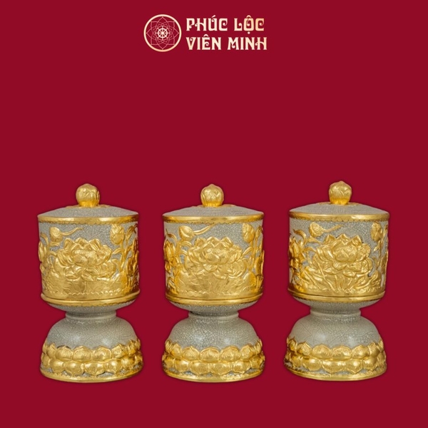 Bộ Đài Thờ Sen Men Rạn Dát Vàng Gốm Sứ Bát Tràng Cao Cấp Sang Trọng 