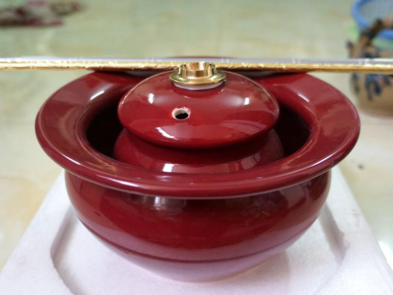 Điếu bát men đỏ mận Bát Tràng sang trọng quà tặng độc đáo