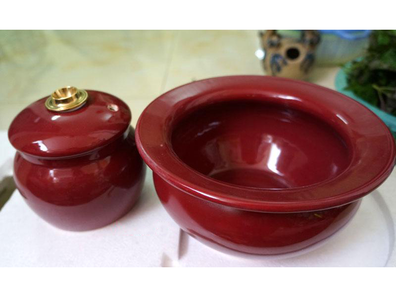 Điếu bát men đỏ mận Bát Tràng sang trọng quà tặng độc đáo