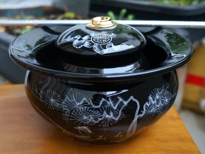 Điếu bát men xanh đen Bát Tràng hợp mệnh Mộc quà tặng độc đáo 