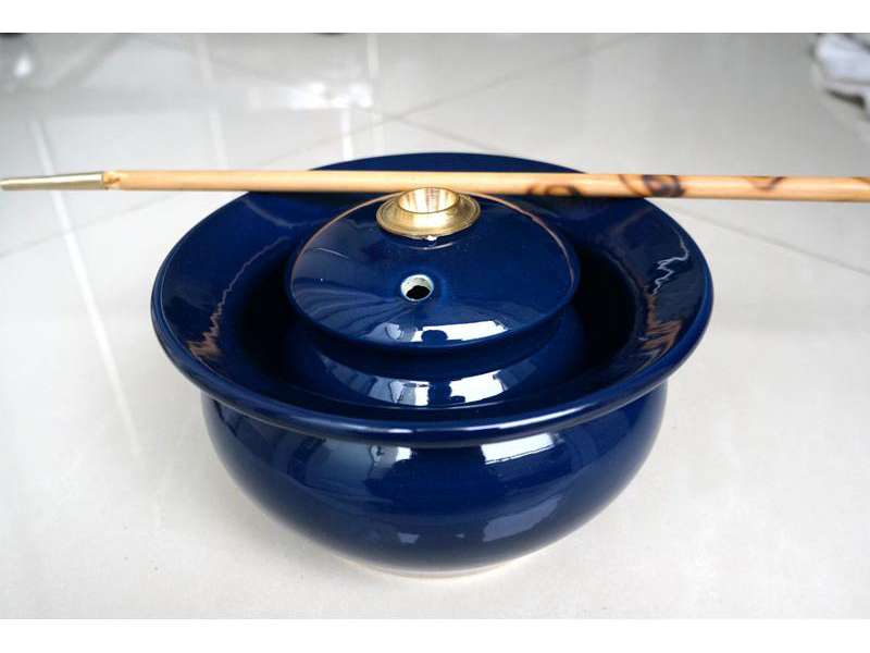 Điếu bát men xanh đen thủy mệnh quà tặng hút thuốc lào Bát Tràng 