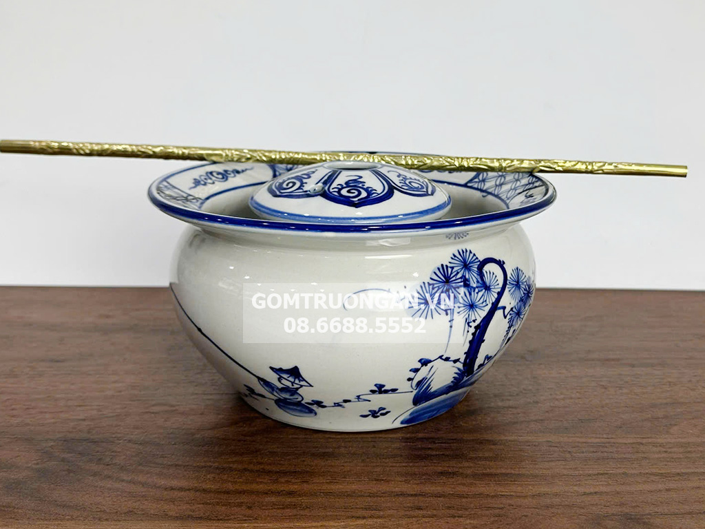 Điếu bát men trắng Bát Tràng Câu Cá Lã Vọng sang trọng, quà độc 