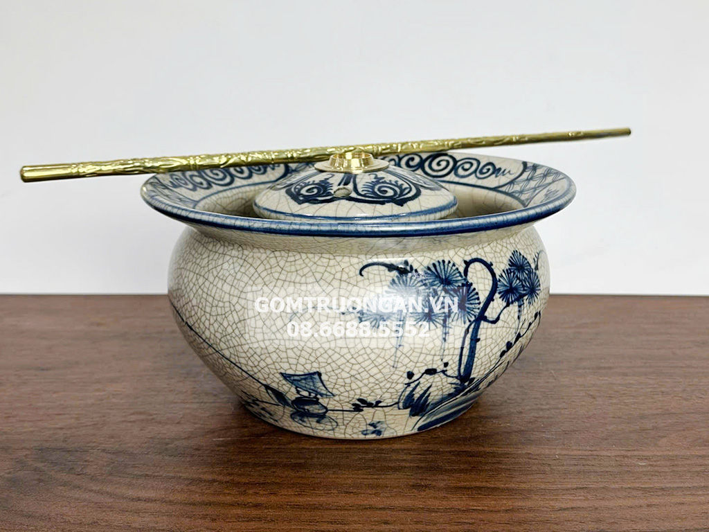 Điếu bát men rạn Câu Cá Lã Vọng Bát Tràng quà tặng hút thuốc 