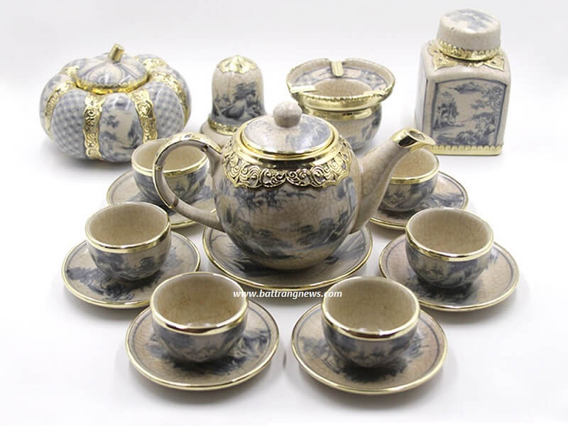 Bộ ấm chén Bát Tràng men rạn bọc đồng Minh Long đủ phụ kiện cao cấp Bộ ấm chén Bát Tràng men rạn bọc đồng Minh Long đủ phụ kiện cao cấp