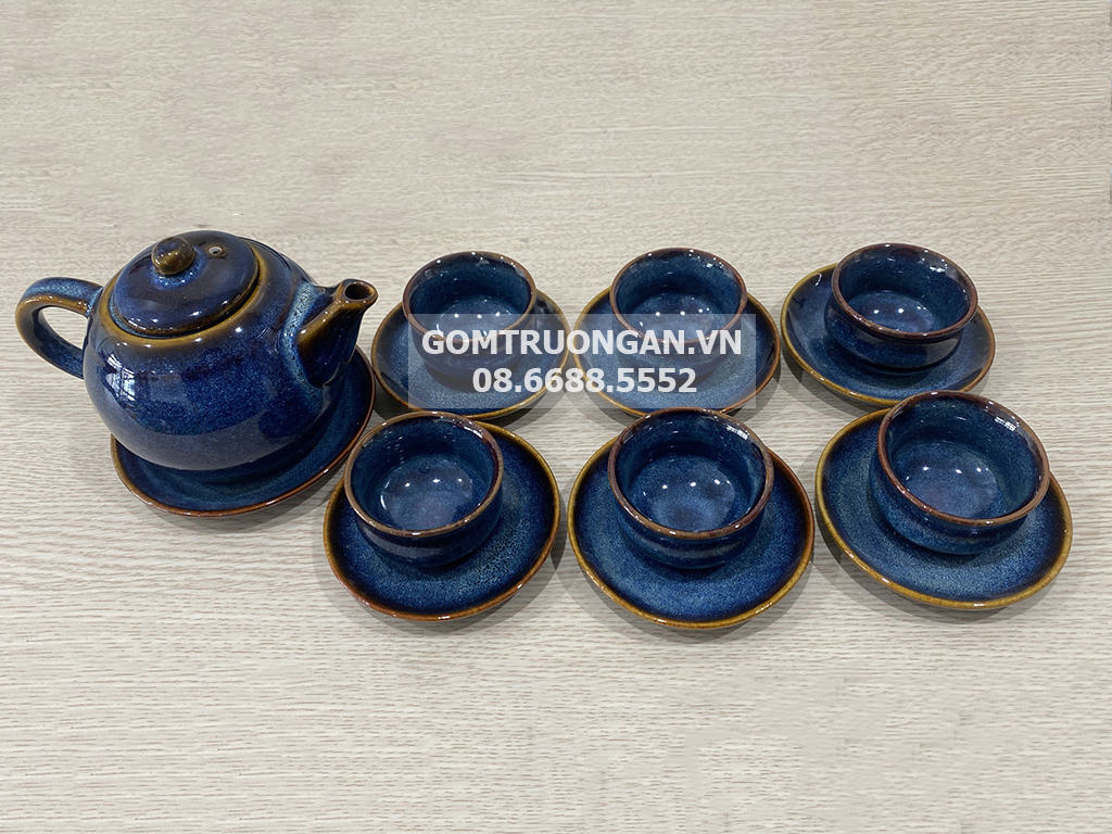 Bộ ấm chén Bát Tràng men hỏa biến xanh cao cấp quà tặng sang trọng Bộ ấm chén Bát Tràng men hỏa biến xanh cao cấp quà tặng sang trọng