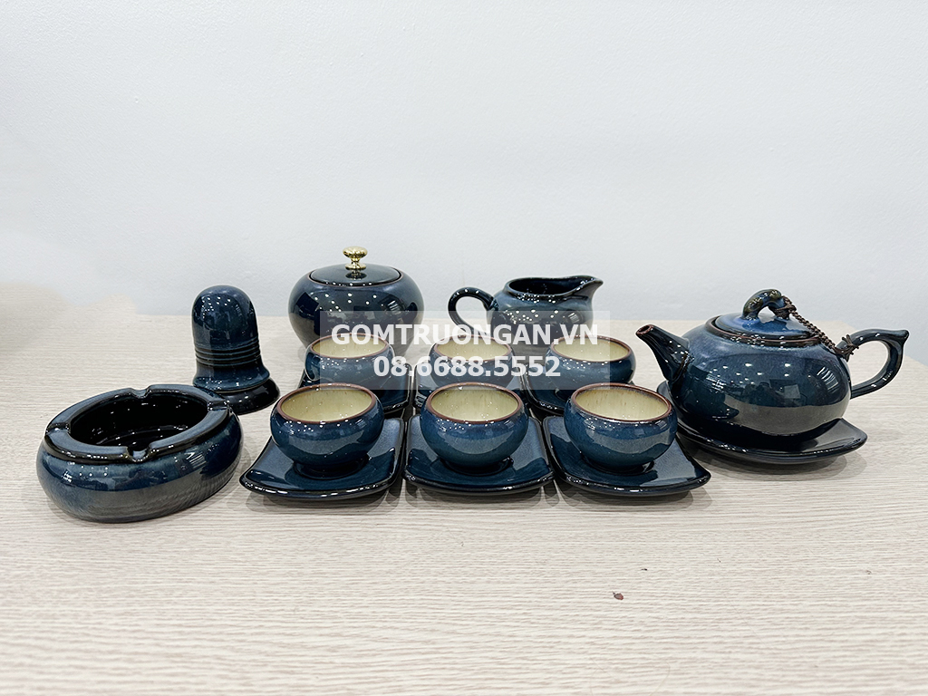 Bộ ấm chén men hỏa biến Bát Tràng đủ phụ kiện sang trọng 