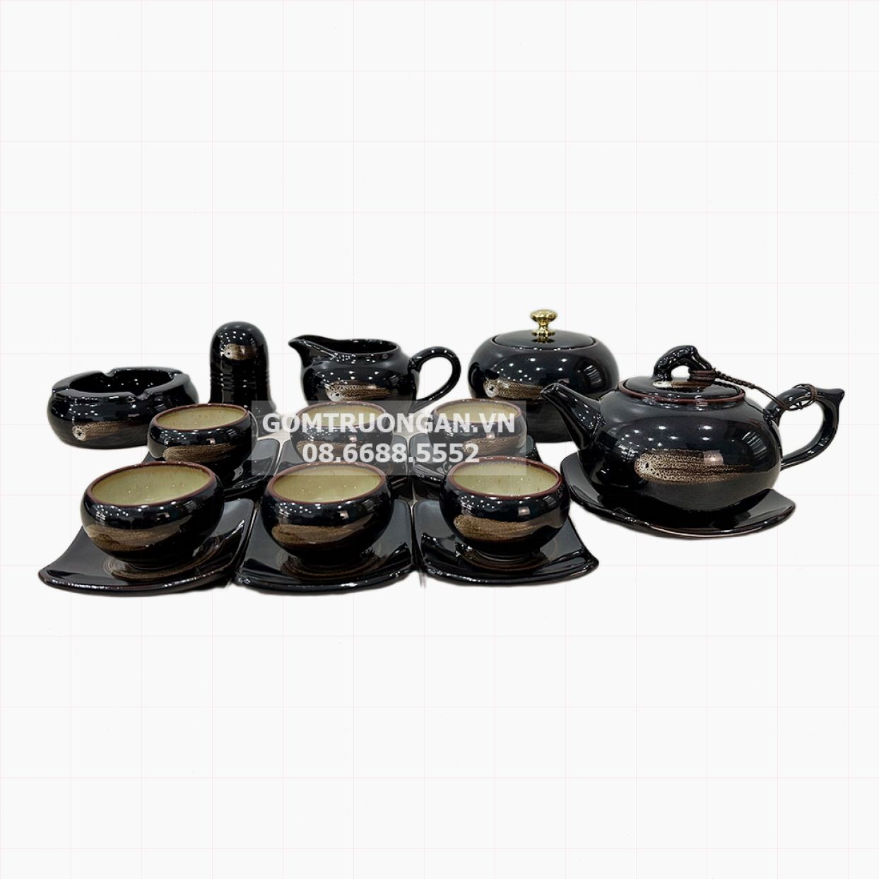 Bộ ấm chén men hỏa biến xanh Bát Tràng 18 món sang trọng tiện dụng 