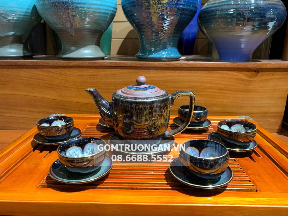 Ấm trà tử sa Bát Tràng Cẩm Thạch 14 món sang trọng, bền đẹp