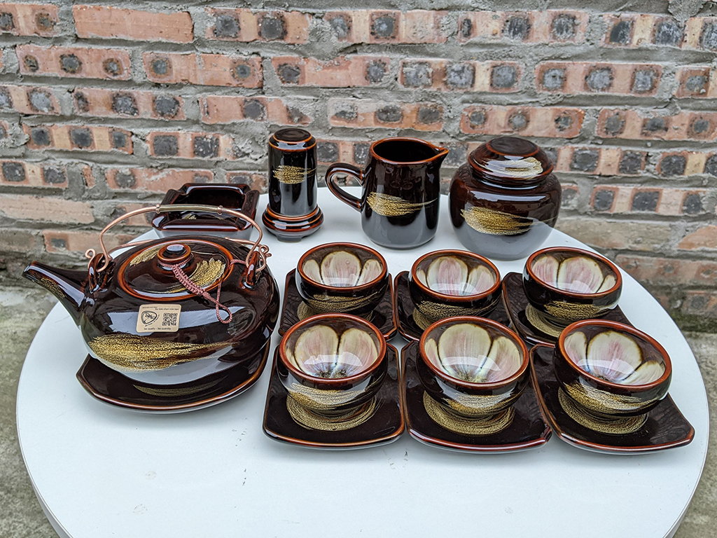 Ấm chén men hỏa biến Giang Tây Bát Tràng sang trọng, đầy đủ phụ kiện 