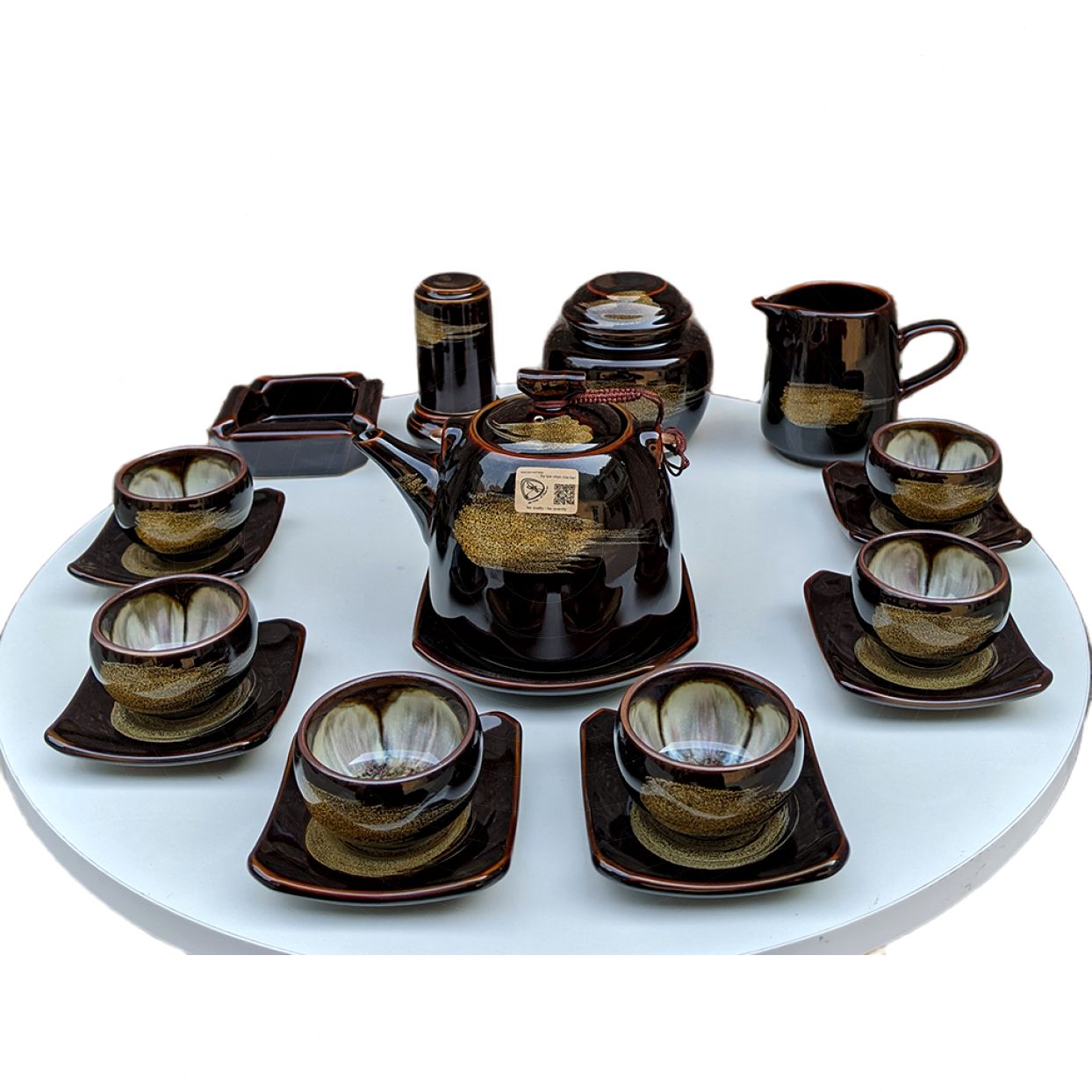 Bộ ấm chén men hỏa biến Bát Tràng sang trọng đầy đủ phụ kiện 