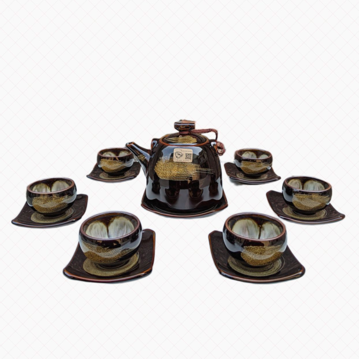 Bộ ấm chén men hỏa biến Bát Tràng sang trọng, chống va đập 