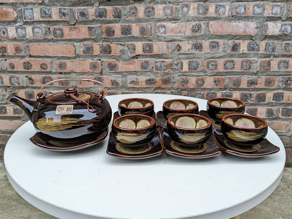 Ấm chén men hỏa biến Bát Tràng Giang Tây sang trọng tặng quà 