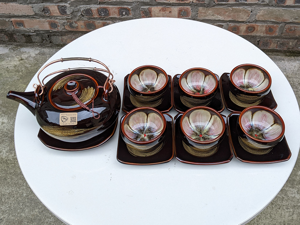 Ấm chén men hỏa biến Bát Tràng Giang Tây sang trọng tặng quà Ấm chén men hỏa biến Bát Tràng Giang Tây sang trọng tặng quà