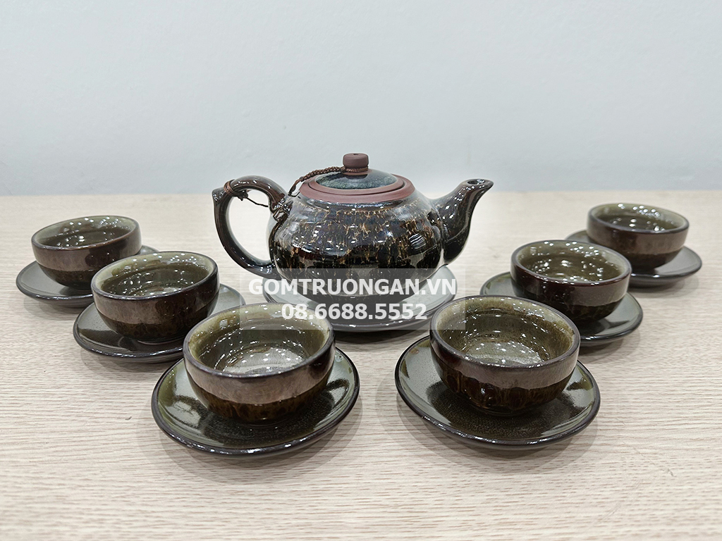Bộ ấm trà tử sa hỏa biến mã não cao cấp quà tặng sang trọng 