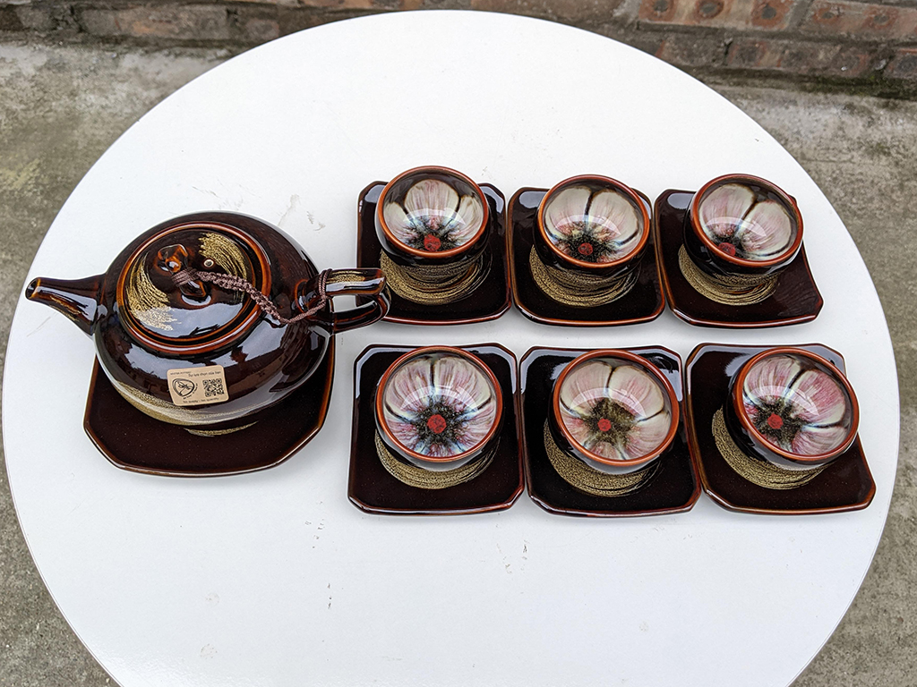 Bộ ấm chén men hỏa biến mật ong quả hồng sang trọng tiện lợi Bộ ấm chén men hỏa biến mật ong quả hồng sang trọng tiện lợi