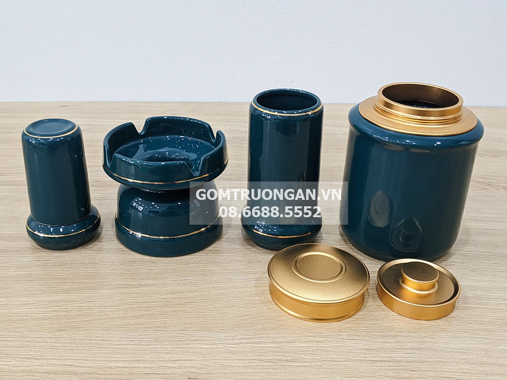 Ấm chén Bát Tràng men xanh Mallard sang trọng đầy đủ quà tặng