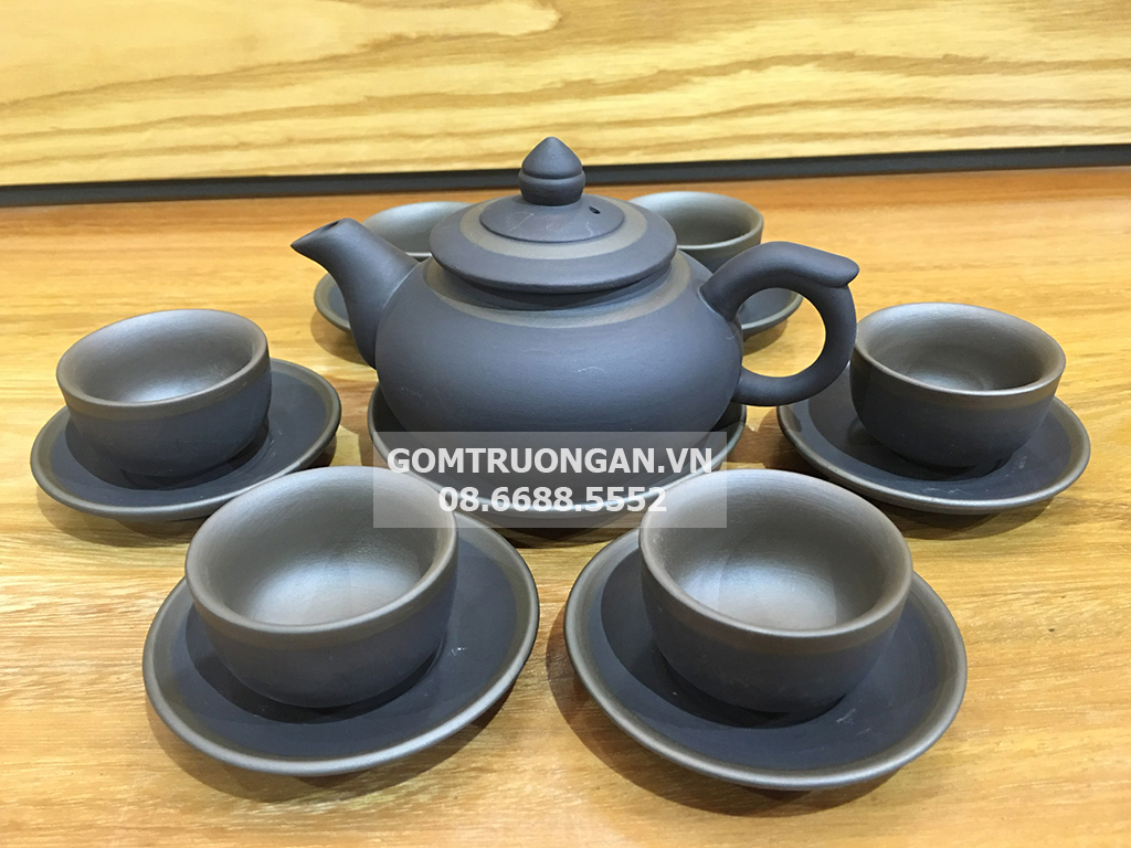 Bộ ấm chén tử sa Bát Tràng chóp đen tinh tế sang trọng 