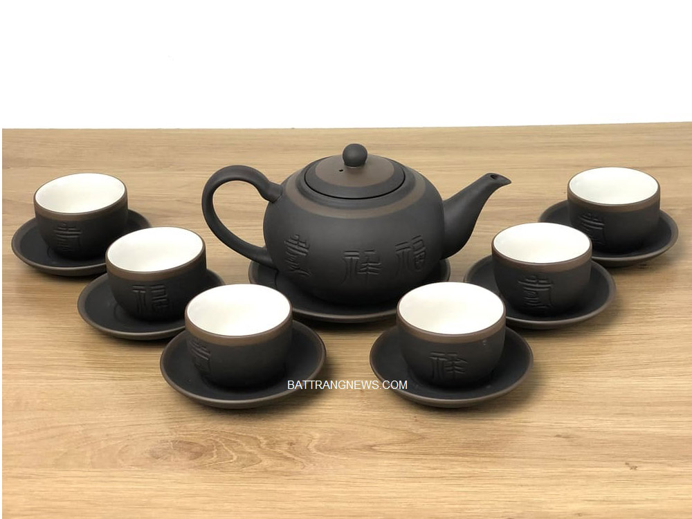 bộ ấm chén tử sa bát tràng men đen dáng tống cao cấp quà tặng
