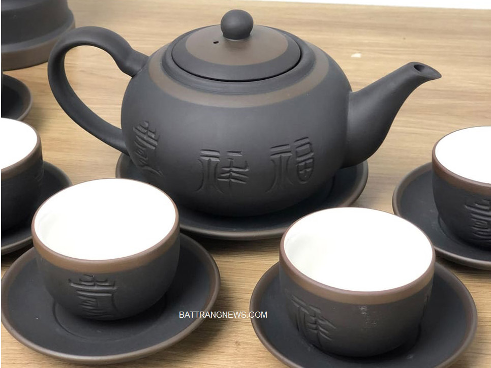 bộ ấm chén tử sa bát tràng men đen dáng tống cao cấp quà tặng
