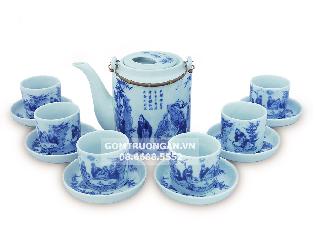 Bộ ấm tích Bát Tràng Trúc Lâm Thất Hiền 15l sang trọng quà tặng Bộ ấm tích Bát Tràng Trúc Lâm Thất Hiền 15l sang trọng quà tặng