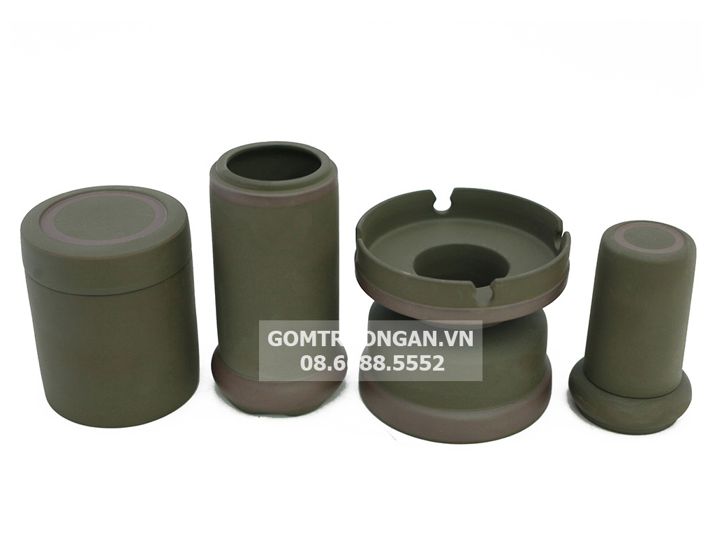 Bộ ấm chén tử sa Bát Tràng tích rêu đầy đủ phụ kiện sang trọng