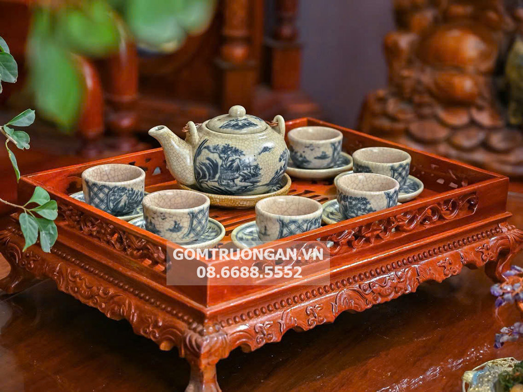 Ấm chén men rạn Bát Tràng dáng nhật Đồng quê sang trọng, tiện dụng