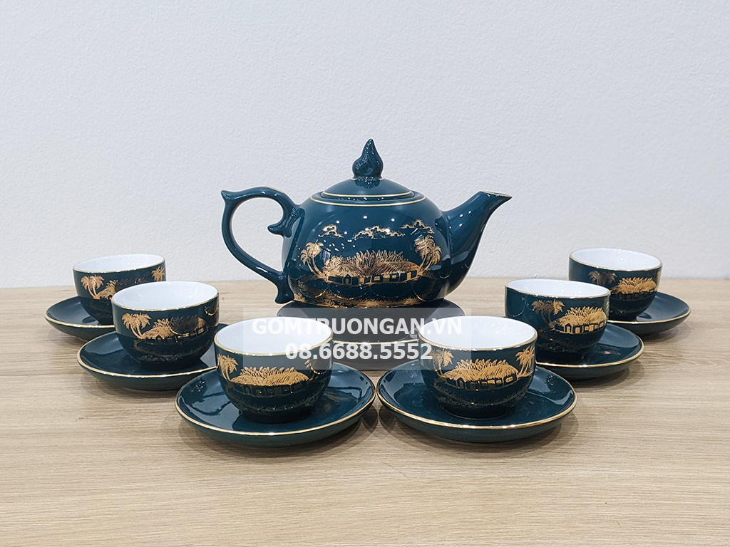 Ấm trà Bát Tràng men xanh cổ vịt 500ml cao cấp Mộc Hương Giang 