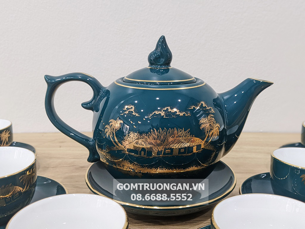 Ấm trà Bát Tràng men xanh cổ vịt 500ml cao cấp Mộc Hương Giang